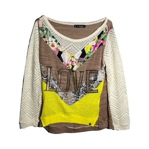 Long Sleeve Brown & Neon Green Top